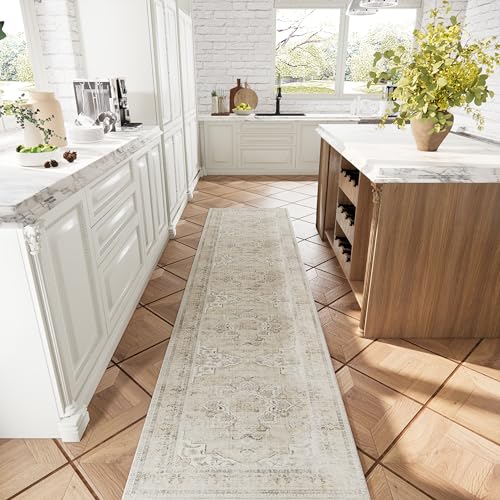 Runners for Hallways Kitchen Runner Rugs: 2'x 10' Washable Runner Rug Boho Non Slip Long Floor Rug with Rubber Backing Faux Wool Vintage Carpet Runners for Entryway Indoor Bedroom Foyer Living Room