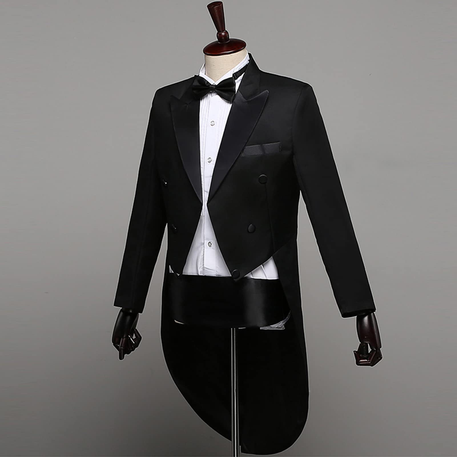 Men's Formal Peak Lapel Tailcoat Classic Magic Show Costume Jacket Tuxedo Party Dinner Swallowtail Tux Suit Coat (Black,X-Large)