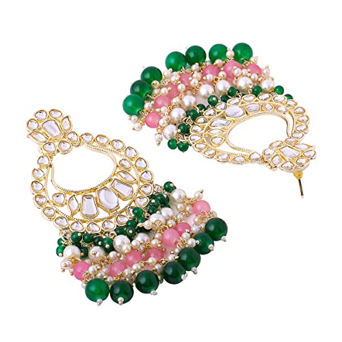 Traditional Kundan Chandbali Plated Beads Drop Earrings