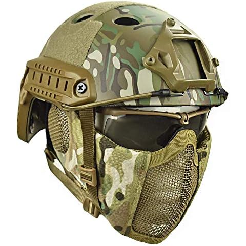 QZY Airsoft Paintball Protective Helmet,Tactical Helmets with Steel Mesh Mask CS Game Set 8 Color,CP Cover