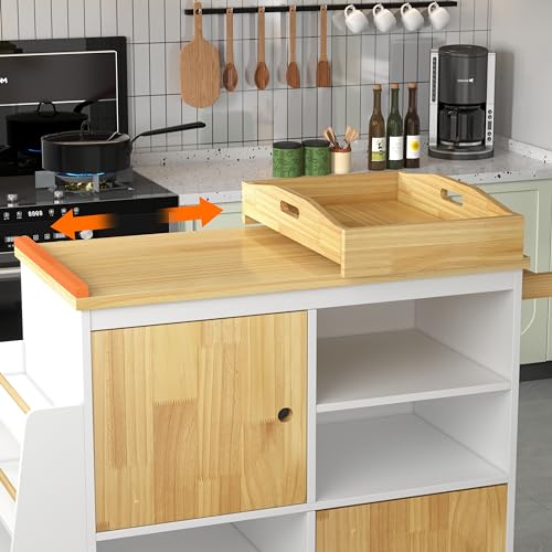 Image of NSdirect Kitchen Island with Storage,Rolling Kitchen Island on Wheels Portable cart Rolling with Spice Racks Towel Holder Utility Trolley with Wood Tray for Home Hotel Kitchen Dinning Room,White