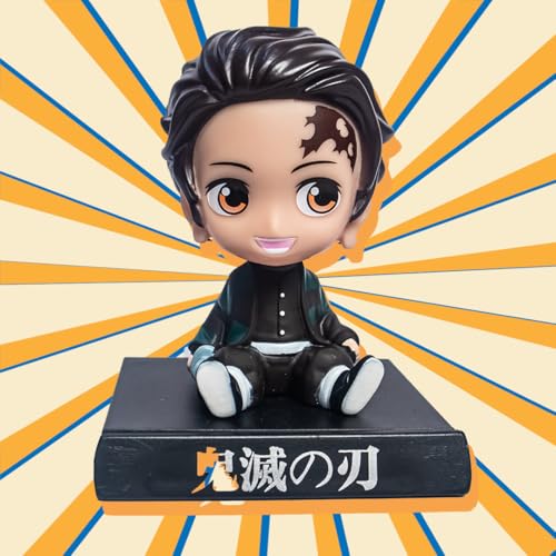 Image of Super Hero Action Figure Limited Edition Bobblehead with Mobile Holder for Car Dashboard, Office Desk & Study Table (Tanjiro)