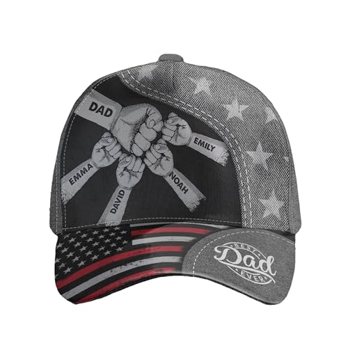 Macorner Personalized Classic Cap, Fist Bump Daddy Grandpa, Custom Baseball Cap with Names, Birthday Gifts for Dad Grandpa