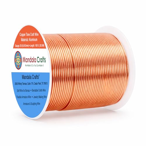 Image of Mandala Crafts 20 Gauge Copper Tone Anodized Aluminum Craft Wire, 100 FT | Colored, Flexible, Bendable, for Bonsai, Armature, Sculpting, Wire Wrapping, Jewelry Making, Weather & Tarnish Resistant