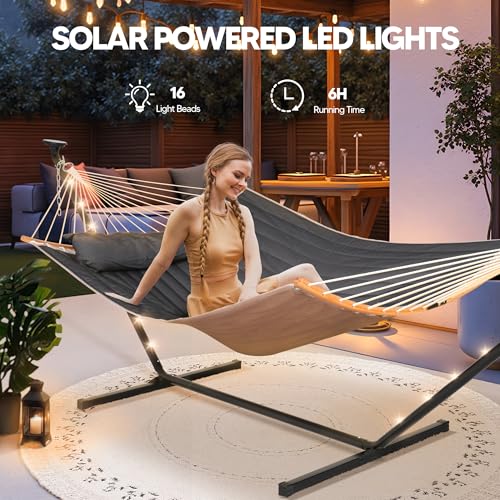 Image of SUNCREAT Backyard Hammock with Solar Powered Lights for Outside, Dark Grey