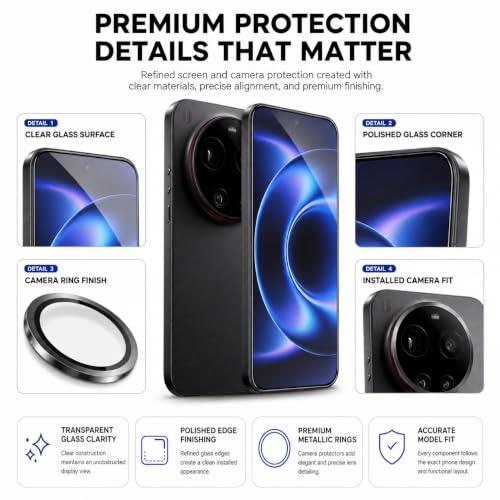 Image of FIRST MART Tempered Glass for Xiaomi 17 Ultra 5G with Black Camera Ring Guard & Installation Kit | HD Clear Edge-to-Edge Screen Protector, Scratch Resistant, Case-Friendly | Pack of 1