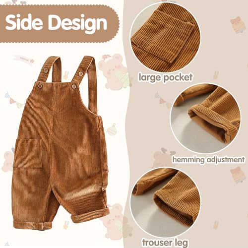 Mornyray Toddler Boy Girl Soft Corduroy Suspender Pants Kids Overalls Loose Retro4