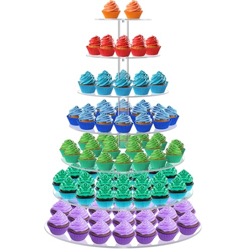 Large 7 Tier Cupcake Stand for 100 Cupcakes, Clear Round Cupcake Stands, Acrylic Wedding Cupcake Tower Stand, Cupcake Display Stand for Dessert Table, Cupcake Tier Stands for Birthday Party