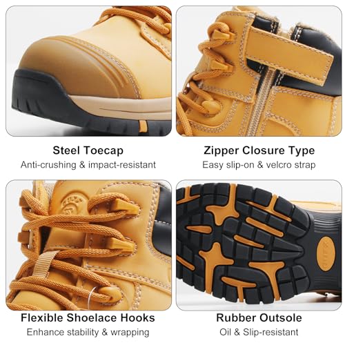 Image of Waterproof Work Boots for Men, 7 inch Steel Toe Safety Boot, Side Zipper, Slip Resistant Rubber Outsole, Breathable Leather, Puncture-proof, Quick Dry, ASTM F2413-18 Rated (OX2721)