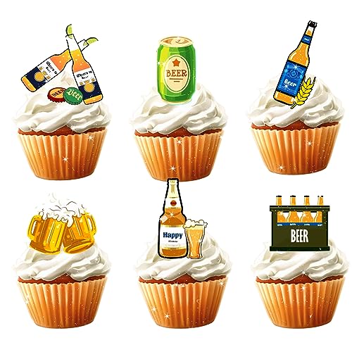 18pcs Beer Cupake Toppers for Men Women Birthday Oktoberfest Cheers and Beers Theme Party Supplies Wine Happy 20th 30th 40th 60th 70th Golden Birthday Cake Decorations