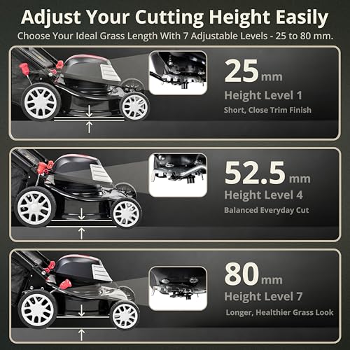 Image of Kraft Seeds 1600W Electric Lawn Mower with 16 Inch Blade (Steel Body) | Grass Cutting Machine with 50L Grass Catcher Box & Adjustable Height (7-Settings, 25mm to 80mm) for Garden, Yard, and Farm (Red)