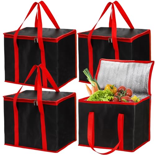 Cididu 4 Pack Insulated Reusable Grocery Shopping Bags, X-Large Cooler Bag And Food Warmer, Collapsible Pizza Delivery Bags Cooler Totes With Zippered Top And Baseboard For Food Delivery cover