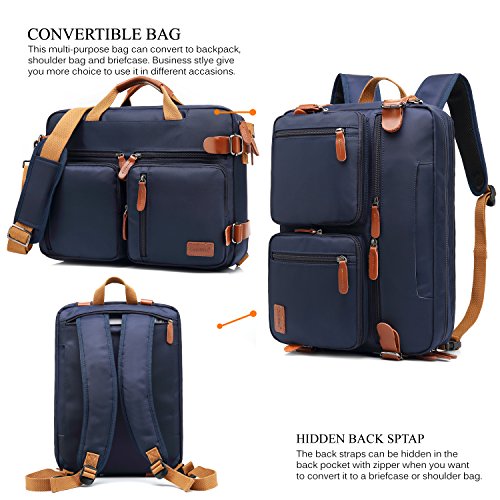 CoolBELL Convertible Backpack Messenger Bag Shoulder Bag Laptop Case Handbag Business Briefcase Multi-Functional Travel Rucksack Fits 15.6 Inch Laptop for Men/Women (Blue)