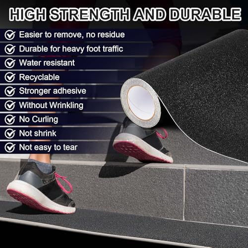 Image of Watersay 16 Inch x 20 ft Widen Anti Slip Tape, Outdoor Non Skid Traction Tape, Waterproof Durable, Grip and Friction Tread Strips Abrasive Adhesive for Road Deck Boat Skateboards Scooters, Black