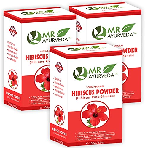 Image of MR Ayurveda 100% Natural Hibiscus Powder | Hibiscus Powder Organic | Hibiscus Powder for Hair | Hibiscus Powder for Face | Hibiscus Powder for Skin - Set of 3 (300 Grams)