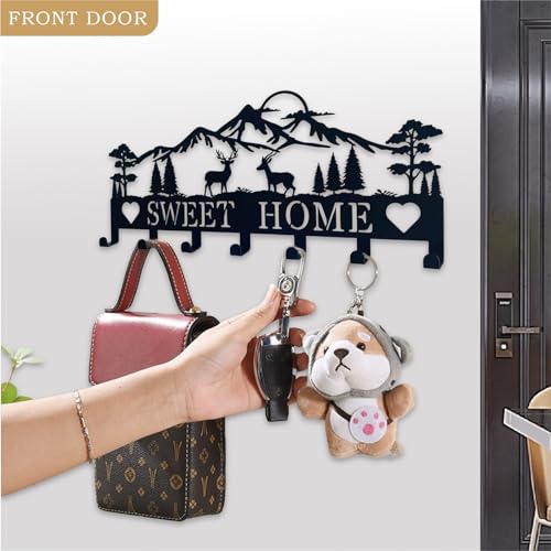 Fengpingzi KEY HOLDER Wall Mount, 2 Pack Metal Black Key Hanger For Wall Decor With 7 Hooks And Brown Organiser Rack thumb #1