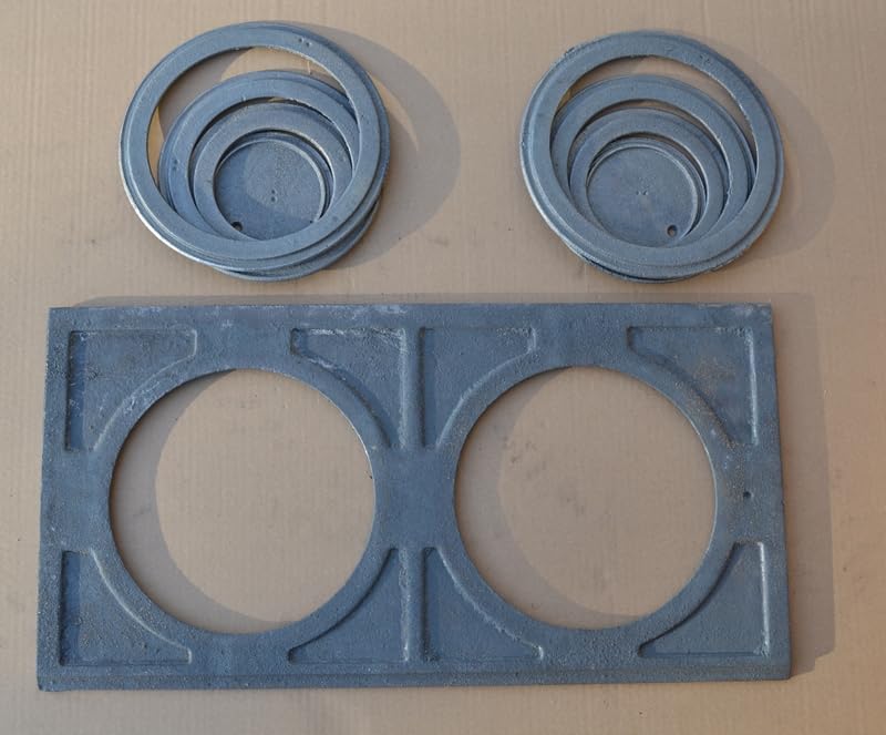 SEZAM Placa de fundición para horno con 2 agujeros, 63 x 31,5 cm, placa de carbón de hierro fundido gris