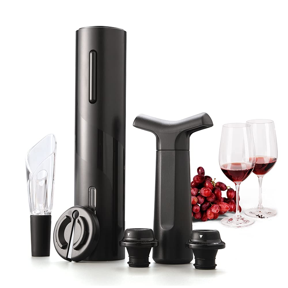LyncMed Electric Wine Opener Set, Manual Vacuum Pump, Wine Stopper and Tulip Wine Aerator&Pourer, Foil Cutter,USB Charging Socket For Kitchen, Party, Bar,Wedding(5-in-1 Gift Set)