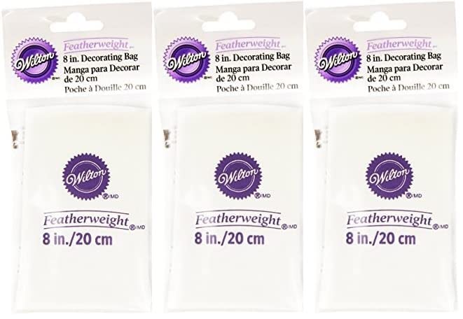 Wilton 8 inch Featherweight Decorating Bag (3-Pack) - Round Opening - Paper Material - White Color - Piping Bag - Piping Tip