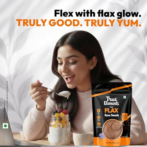Image of True Elements Flax Seeds Raw 1kg - Alsi Seeds | Rich in Protein | Good for Hair Growth | Edible Superfood for Eating | Source of Iron & Dietary Fibre