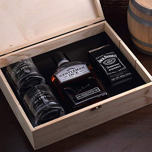 Herz & Heim® 5-tlg Whiskey Set 2 Gläsern mit Gravur, Jack Daniels Schweizer Schokolade, Gentleman Jack + Holz-Schatulle - Image 6