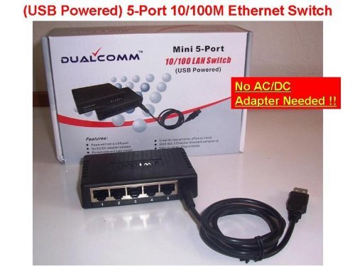 DualComm Mini 5-Port 10/100 Ethernet LAN Switch (USB Powered)