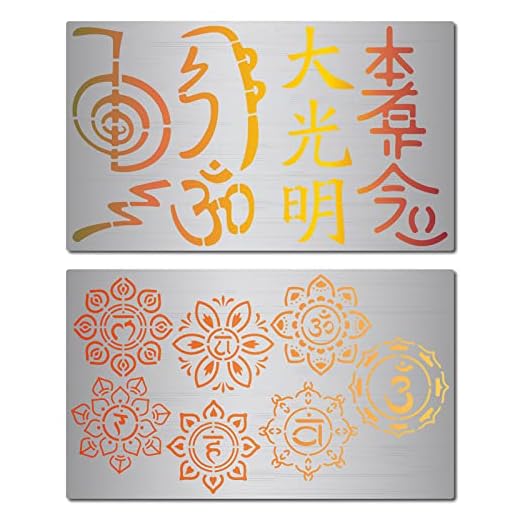 GORGECRAFT 2 Estilos Plantilla de Símbolos de Reiki de Metal Plantilla de Letras Chinas Plantilla de Pintura de Acero Inoxidable Reutilizable para Pirograbado de Madera Grabado Manualidades de Dibujo