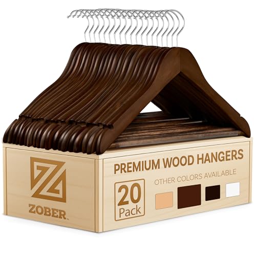 ZOBER Wooden Hangers - 20 Pack, Heavy Duty, Non Slip