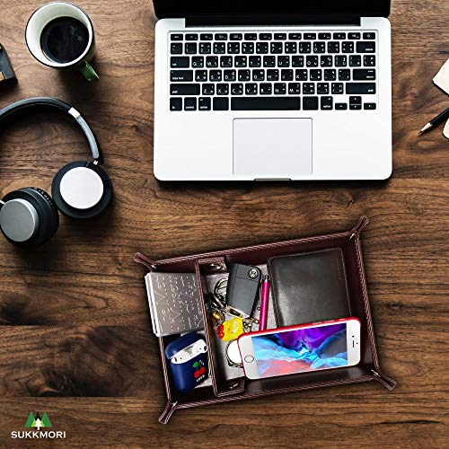 SUKKMORI Valet Tray for Men and Women - PU Leather Nightstand Organizer with Desk Catchall Tray, Dresser Box for Keys, Jewelry by SUKKMORI - Image 8