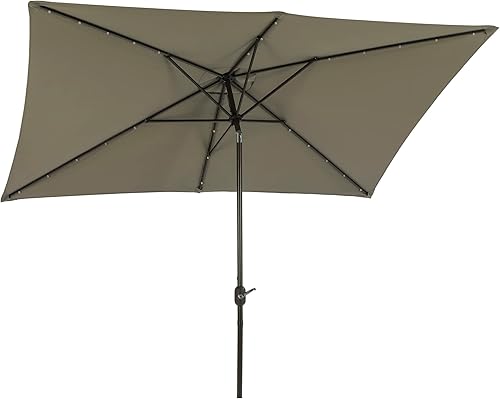 CASAINC Sombrilla solar LED rectangular de 6.5 x 10 pies para patio, mesa de mercado, sombrilla de aluminio con botón de inclinación y manivela para