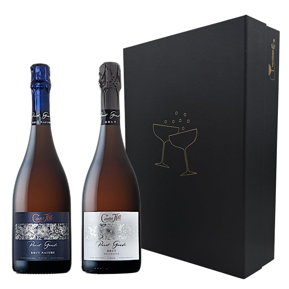 Cavas Hill Pack Regalo Premium, Panot Gaudi Brut Nature y Brut Reserva, Cava del Penedès, Estuche Negro de Lujo, 2 Botellas