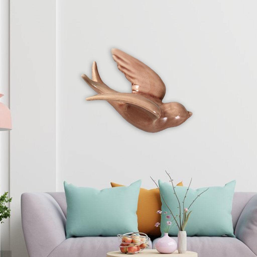 Aswadh Flying Wall Birds Hanging Ornament Swallow Ceramic Sculpture Decor L Pink