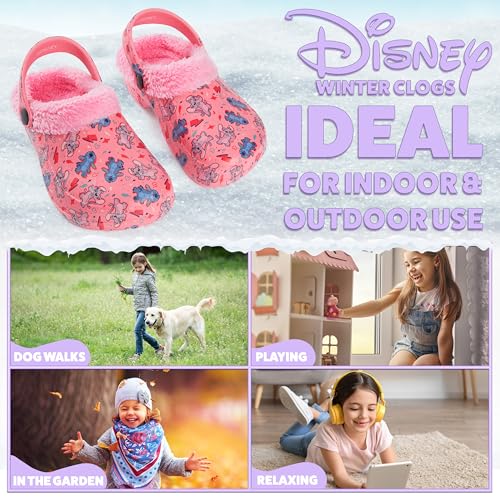 Image of Disney Stitch Clogs for Girls with Fleece Lining, Slip On Shoes, Cozy Indoor, Outdoor Winter Clogs, Cute Gifts for Girls
