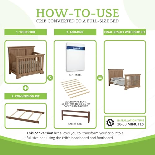 Image of Full-Size Conversion Kit Bed Rails for Oxford, Soho, Ozlo & Avalon Baby Convertible Cribs - Solid Wood - Toddler and Adult Rail for Full-Size Bed - Nursery & Baby Furniture (Amber Brown, Hook-On Kit)