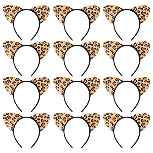KESYOO 12個動物の耳 ヒョウ柄 ヘッドバンド 猫耳 コスプレ用小道具 パーティー フェス カーニバル 仮装用ヘアアクセサリー 写真撮影 装飾