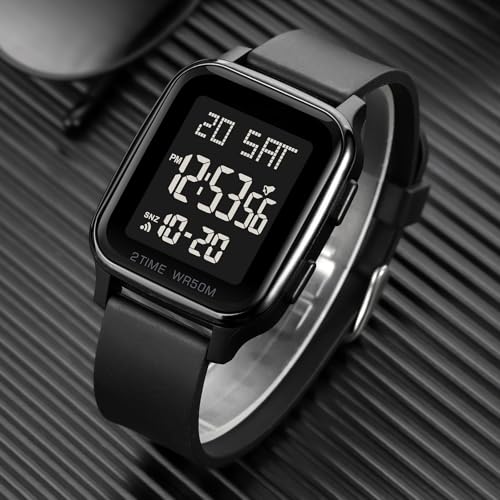findtime LED Digital Watch Mens Womens Black Rectangle Square Face Big Numbers Dial Unisex Watches Sports Waterproof Dual Time Stopwatch Fashion Simple Wristwatch3