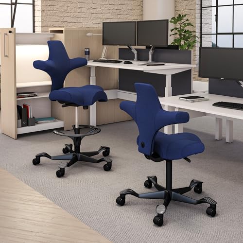 Image of HAG Capisco Sit to Stand Chair-Black Frame-Upholstered Cobalt Blue