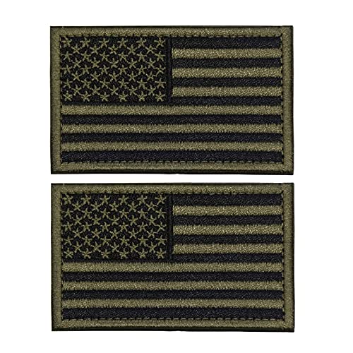2 Pieces Tactical USA Flag Patch American Flag US United States of America Regular and Reverse Military Uniform Emblem Patches (Army Green-2 Packs Regular)