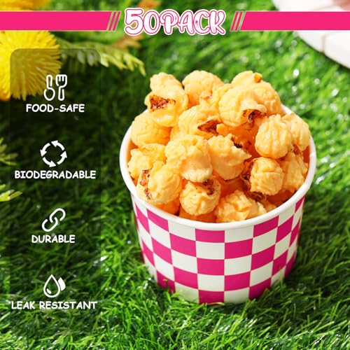 Image of Zopeal 50 Count Hot Pink Checkered Ice Cream Cups Disposable Race Car