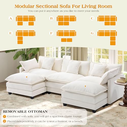 Image of 113.4 inch Modular Sectional Sofa,U Shaped Couch for Living Room,Modern Deep Seat Sofa 3 Seater Chenille Fabric Comfy Cloud Couches with Throw Pillows & Movable Ottoman