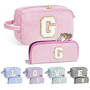 Graduation Gifts for Her – Graduation Bag, 2024 College Graduation Gifts for Women Her, Personalized Graduation Gifts, Makeup Gift Set, Pink Monogrammed Initial Cosmetic Makeup Bag for Women G