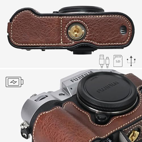 Funda para cámara FUJIFILM X-T50 en cuero PU café miniatura 6