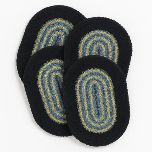 Image of AAZEEM Oval Braided Entryway Rug, Farmhouse Kitchen and Floor Mat for Indoor /Outdoor Use, Door Mat with Anti-Slip Pads for High Traffic Areas, Rug Without | Multicolor|Pack of 4|