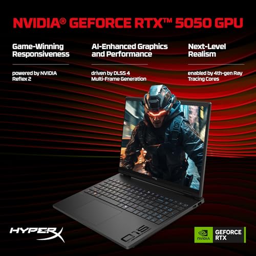 Image of HP Smartchoice HyperX OMEN 15, AMD Ryzen 7 260, 8GB-RTX 5050, 24GB DDR5 (Upgradeable), 1TB SSD, 180Hz, 2.5K, 500 nits, 3ms RT, 15.3'' /38.9cm, Win11, Office24, Black, 2.42kg, gb0038AX, AI Gaming Laptop