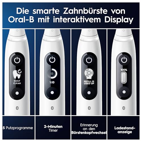 Oral-B iO Series 7 Plus Edition Elektrische Zahnbürste,Electric Toothbrush, PLUS 3 Aufsteckbürsten, 5 Putzmodi für Zahnpflege, Reiseetui, Designed by Braun, weiß alabaster – Bild 5