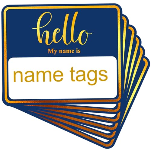 Image of 180 PCS Hello My Name is Name Tag, Gold Foil Name Tags Sticker, 2.5 x 3 Inch Large Name Labels, Blue Adhesive Name Tag Labels for Business, Party - Office, School, Home