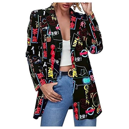 EUDOLAH Chaqueta Moda Chica Mujer con Un Solo Pecho Blazers Casual Ligero para Mujer 3 Motivo de carácter Chino,XL