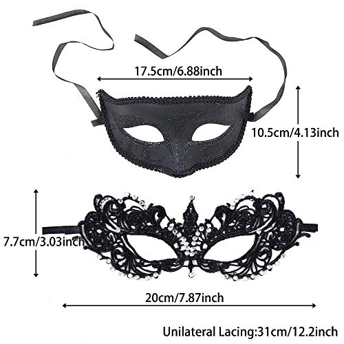 YMHPRIDE Maskerade Masker voor Koppels Strass Venetiaans Masker Mardi Gras Masker Kant Maskerade Masker voor Vrouwen Mannen Party Prom Ball Halloween Kostuum Masker Zwart - Image 3