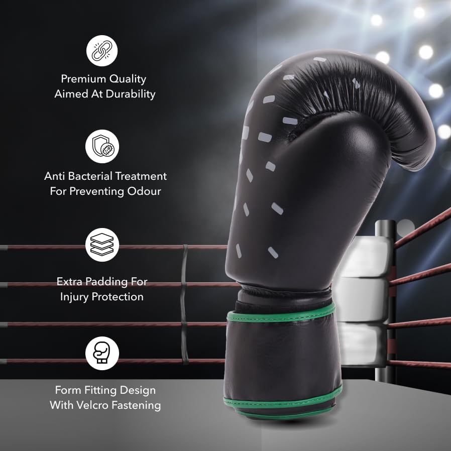 Image of Cult Premium Leather Boxing Gloves for Men & Women | Foam Padding | Punching Bag Gloves for Boxing, Training, Kickboxing, Muay Thai, MMA | 12 Oz Boxing Gloves | Black-Green