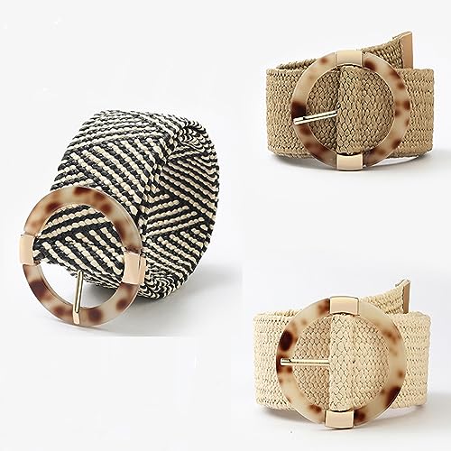 eYLun Women Straw Woven Belt Elastic Braided Stretch Waist Belt Ladies Boho Buckle Dress Buckle Belt2